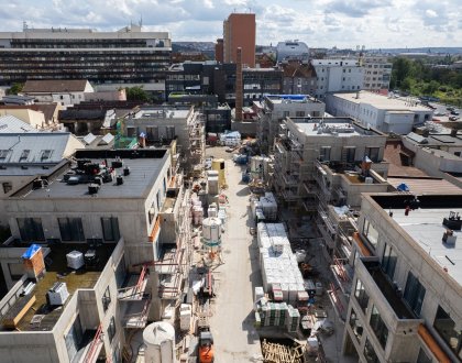 We have started final surfaces of the new buildings facade - cladding strips